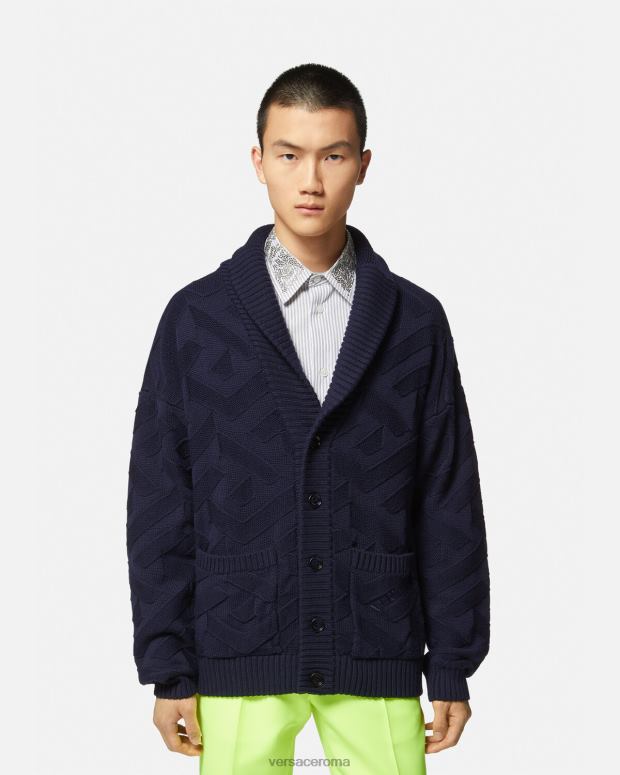 esso Versace uomini cardigan in maglia la greca blu JT08Z1343 vestiario