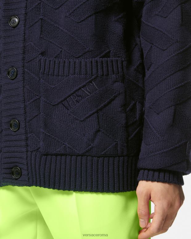 esso Versace uomini cardigan in maglia la greca blu JT08Z1343 vestiario