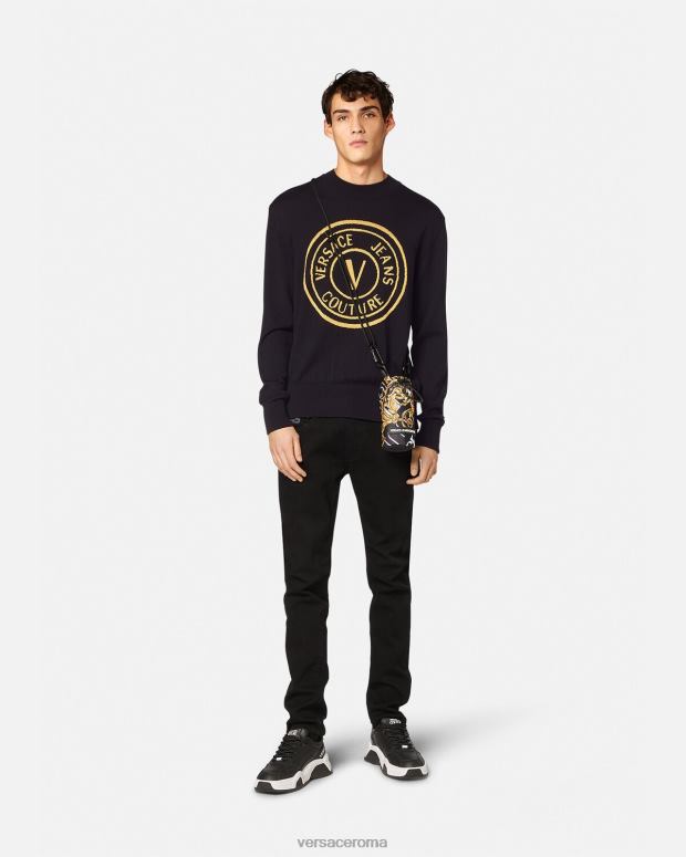 esso Versace uomini maglione in lana lavorato a maglia con stemma a V nero e stampa JT08Z2434 vestiario