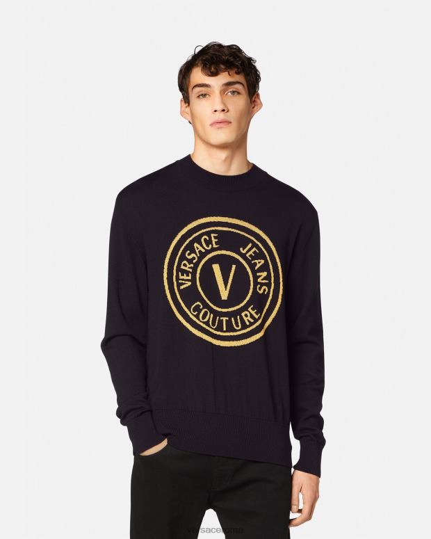 esso Versace uomini maglione in lana lavorato a maglia con stemma a V nero e stampa JT08Z2434 vestiario