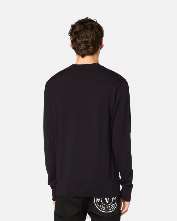 esso Versace uomini maglione in lana lavorato a maglia con stemma a V nero e stampa JT08Z2434 vestiario