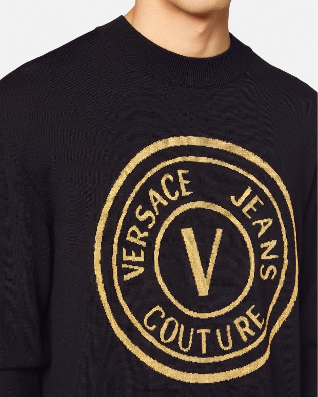 esso Versace uomini maglione in lana lavorato a maglia con stemma a V nero e stampa JT08Z2434 vestiario