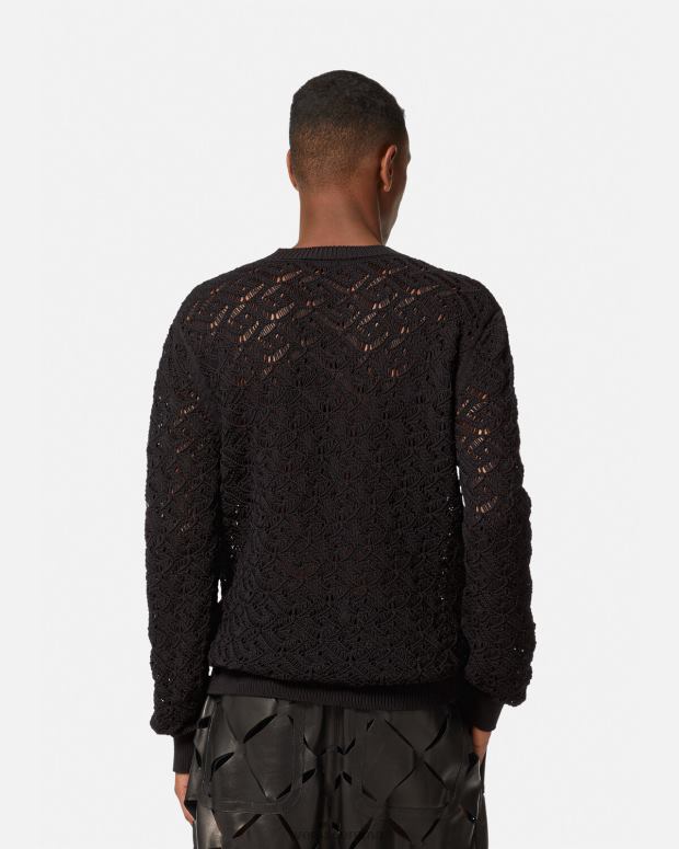 esso Versace uomini maglione in pizzo la greca nero JT08Z1341 vestiario
