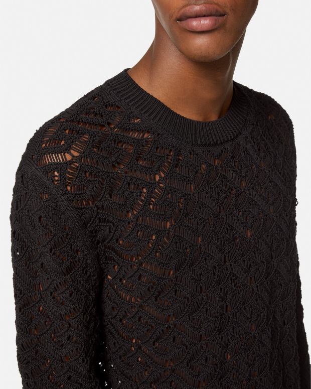 esso Versace uomini maglione in pizzo la greca nero JT08Z1341 vestiario