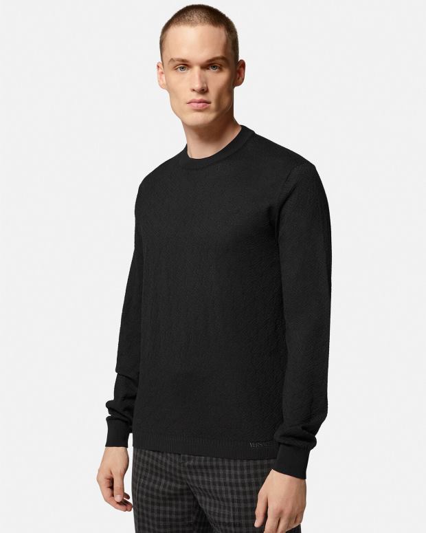 esso Versace uomini maglione la greca in misto seta nero JT08Z1332 vestiario