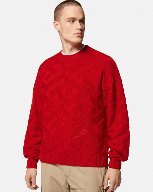 esso Versace uomini maglione lavorato a maglia la greca rosso JT08Z1342 vestiario