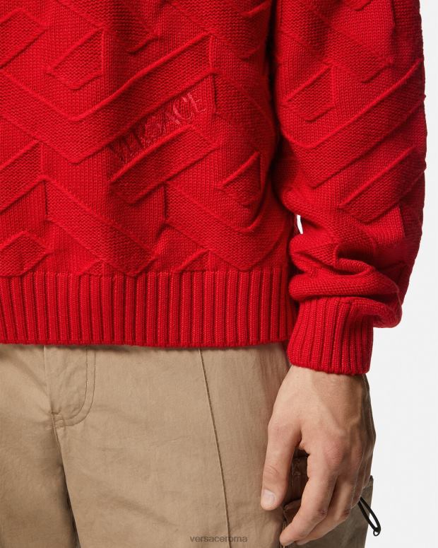 esso Versace uomini maglione lavorato a maglia la greca rosso JT08Z1342 vestiario