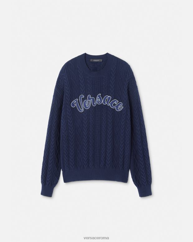 esso Versace uomini maglione lavorato a maglia universitaria greca blu JT08Z1350 vestiario