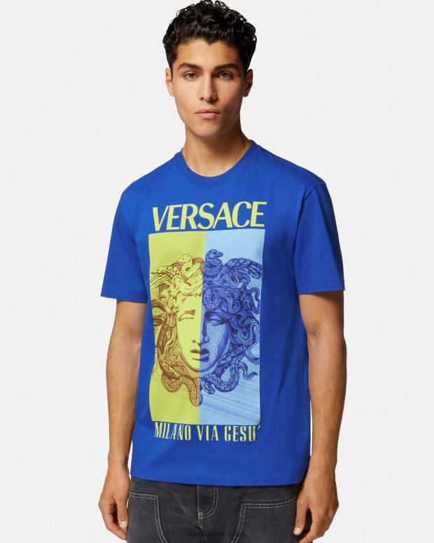 esso Versace uomini T-shirt con grafica Medusa blu JT08Z1411 vestiario
