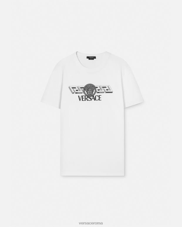 esso Versace uomini T-shirt con logo la greca bianco JT08Z1408 vestiario