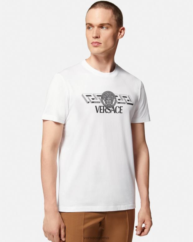 esso Versace uomini T-shirt con logo la greca bianco JT08Z1408 vestiario