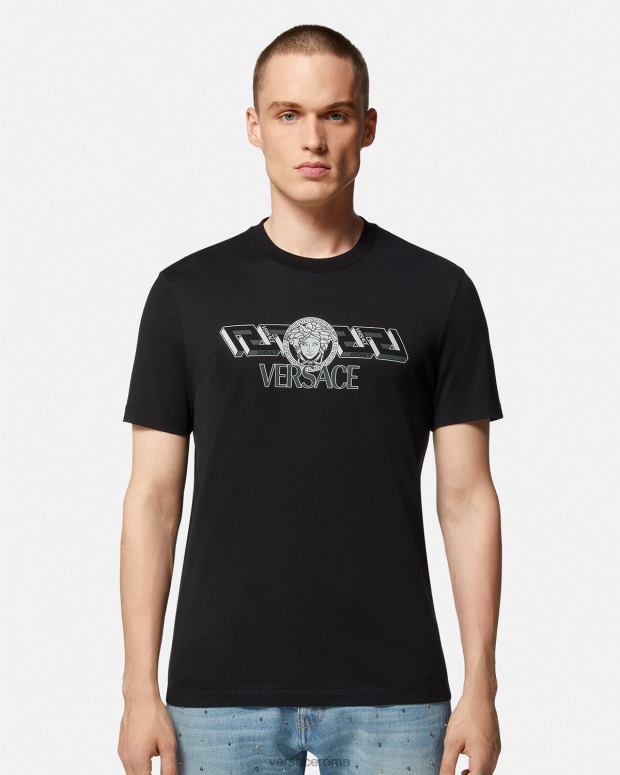 esso Versace uomini T-shirt con logo la greca nero JT08Z1409 vestiario