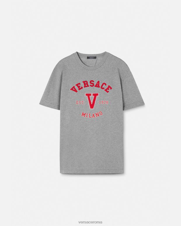 esso Versace uomini T-shirt con logo universitario grigio JT08Z1403 vestiario