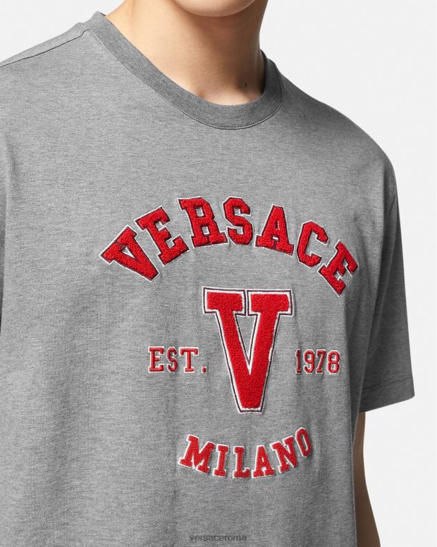 esso Versace uomini T-shirt con logo universitario grigio JT08Z1403 vestiario