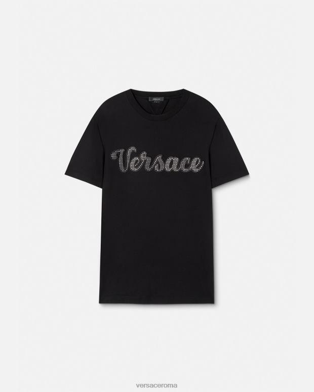 esso Versace uomini T-shirt con logo varsity in cristalli nero JT08Z1406 vestiario