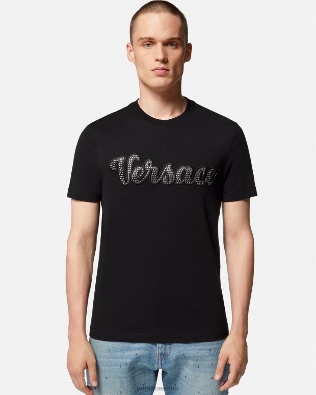 esso Versace uomini T-shirt con logo varsity in cristalli nero JT08Z1406 vestiario