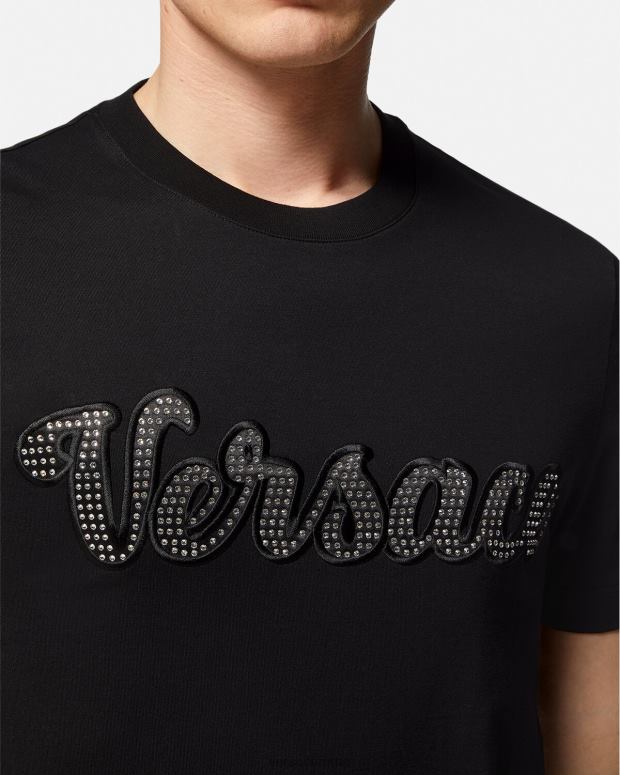 esso Versace uomini T-shirt con logo varsity in cristalli nero JT08Z1406 vestiario