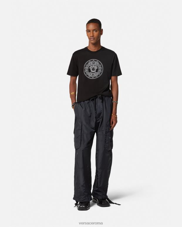 esso Versace uomini T-shirt con medusa ricamata nero JT08Z1396 vestiario