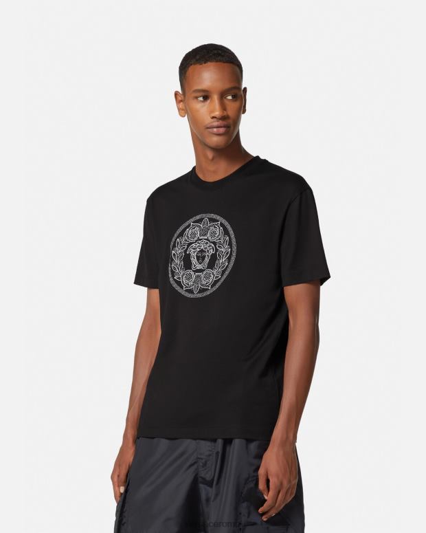 esso Versace uomini T-shirt con medusa ricamata nero JT08Z1396 vestiario