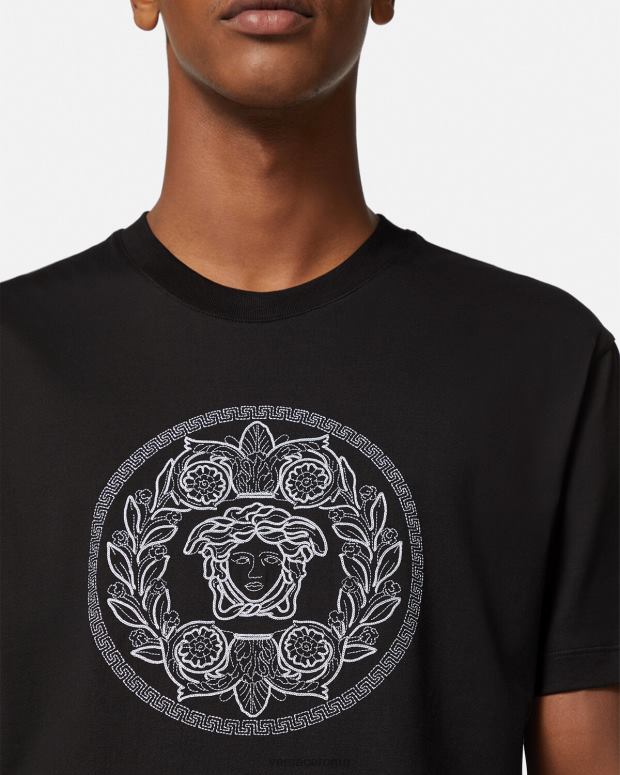 esso Versace uomini T-shirt con medusa ricamata nero JT08Z1396 vestiario