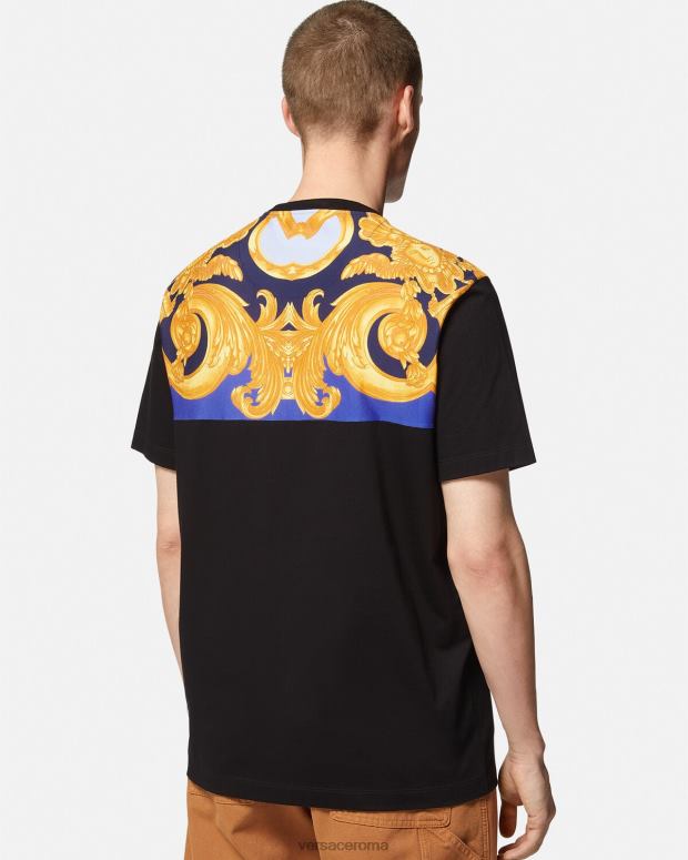 esso Versace uomini maglietta barocco 660 blu e oro JT08Z1393 vestiario