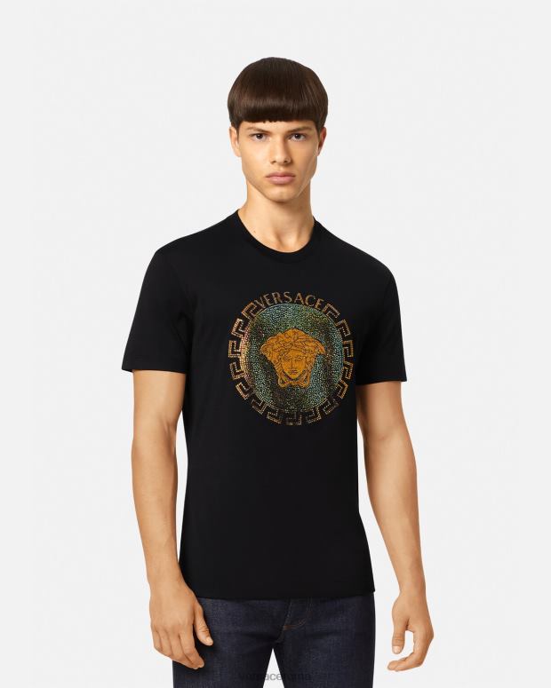 esso Versace uomini maglietta con cristalli medusa nero JT08Z1374 vestiario