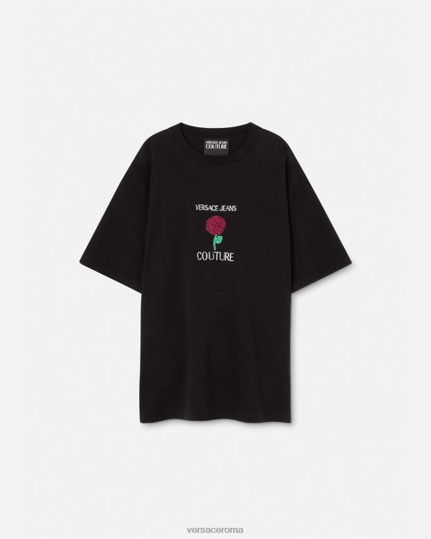 esso Versace uomini maglietta con logo di rose nero JT08Z2372 vestiario