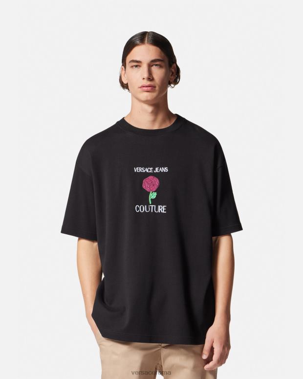esso Versace uomini maglietta con logo di rose nero JT08Z2372 vestiario