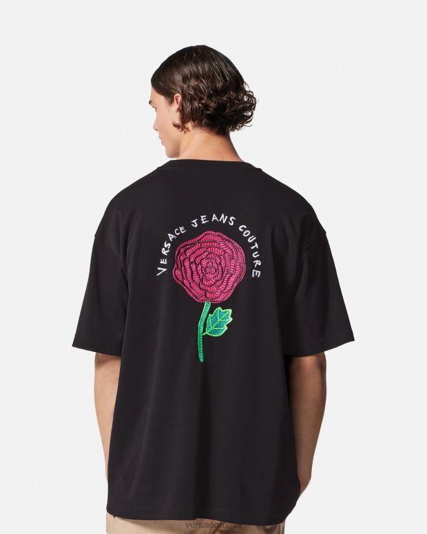 esso Versace uomini maglietta con logo di rose nero JT08Z2372 vestiario