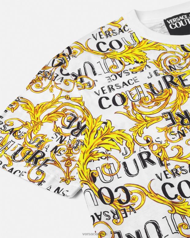 esso Versace uomini maglietta couture con logo oro e bianco JT08Z2386 vestiario
