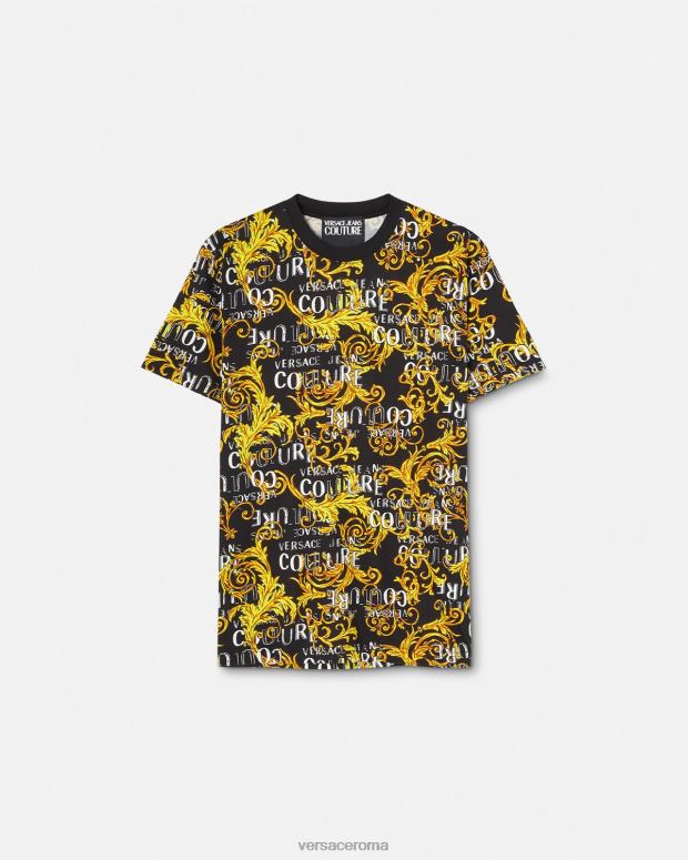esso Versace uomini maglietta couture con logo oro nero JT08Z2387 vestiario