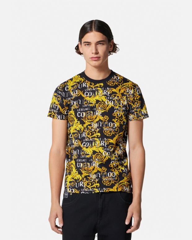 esso Versace uomini maglietta couture con logo oro nero JT08Z2387 vestiario
