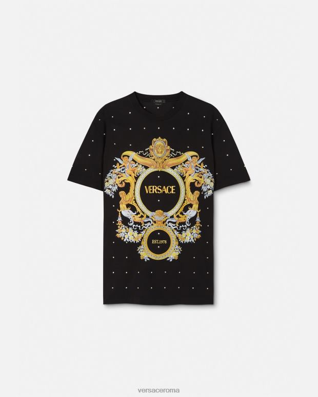 esso Versace uomini t-shirt con griglia di cristalli barocchi nero JT08Z1402 vestiario