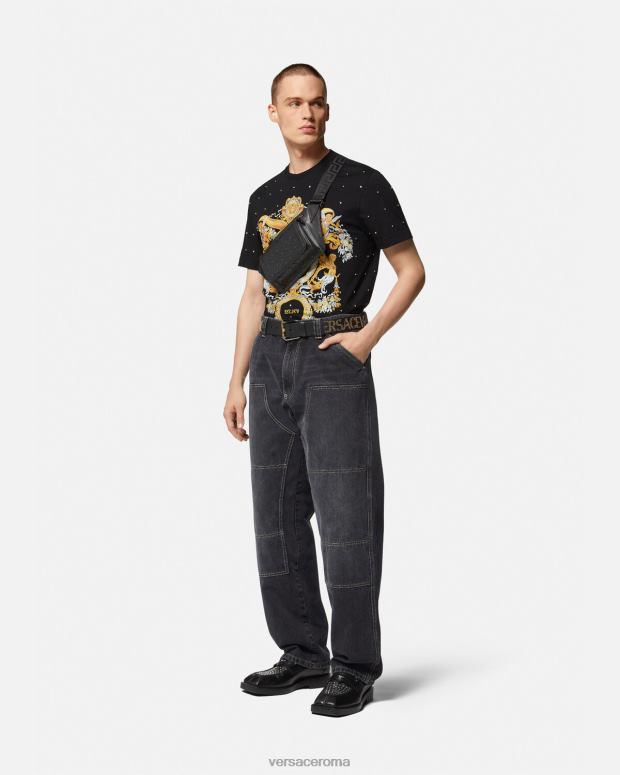 esso Versace uomini t-shirt con griglia di cristalli barocchi nero JT08Z1402 vestiario