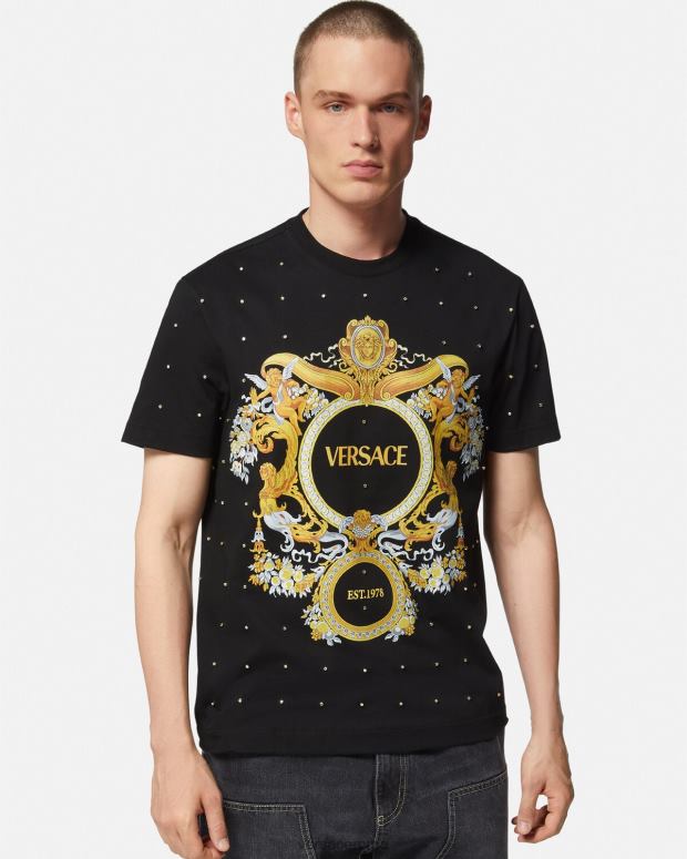 esso Versace uomini t-shirt con griglia di cristalli barocchi nero JT08Z1402 vestiario