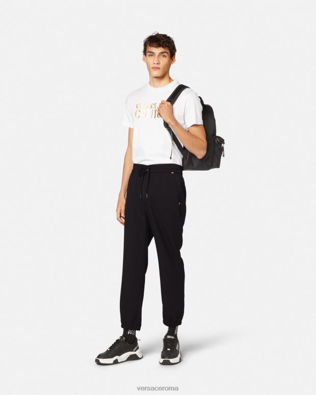 esso Versace uomini pantaloni della tuta con stemma a V nero JT08Z2367 vestiario