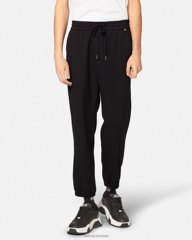 esso Versace uomini pantaloni della tuta con stemma a V nero JT08Z2367 vestiario