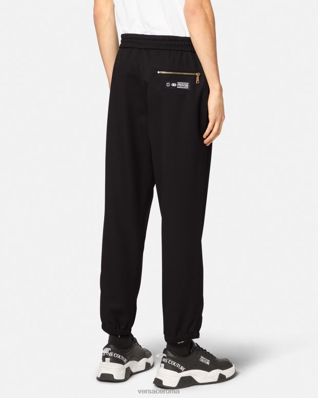 esso Versace uomini pantaloni della tuta con stemma a V nero JT08Z2367 vestiario