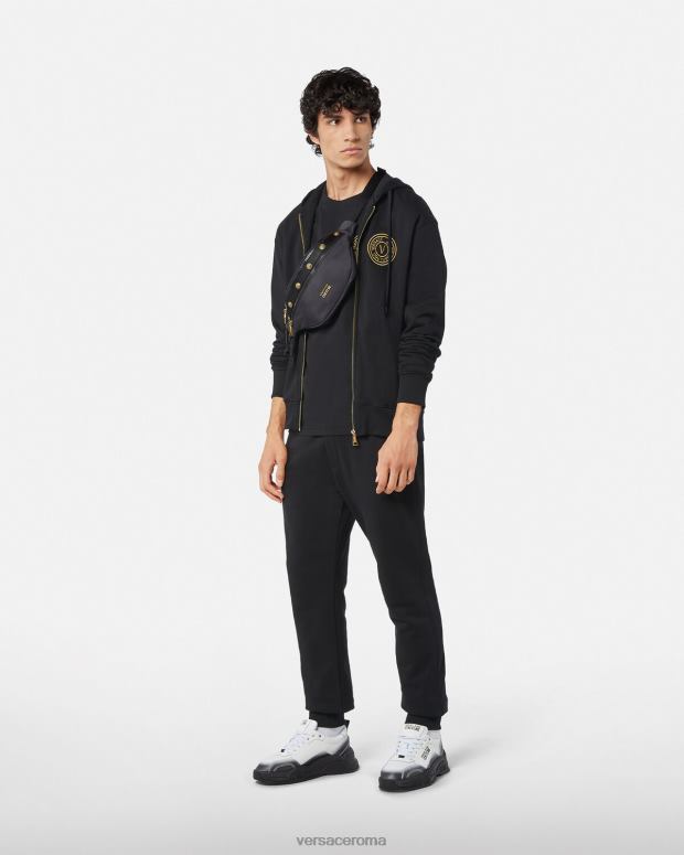 esso Versace uomini pantaloni della tuta con stemma a V oro nero JT08Z2436 vestiario