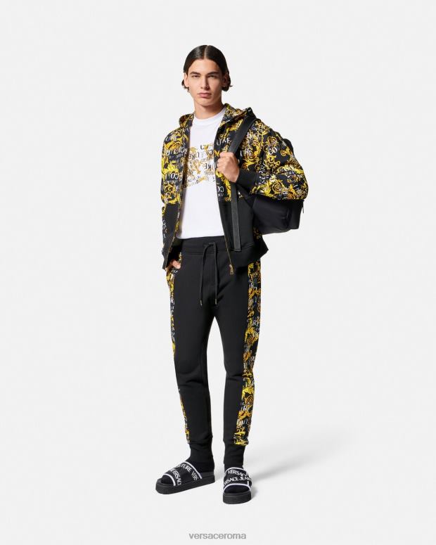 esso Versace uomini pantaloni della tuta couture con logo oro nero JT08Z2427 vestiario