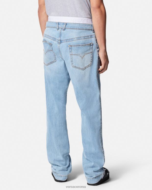 esso Versace uomini Jeans con cintura con logo blu JT08Z2420 vestiario