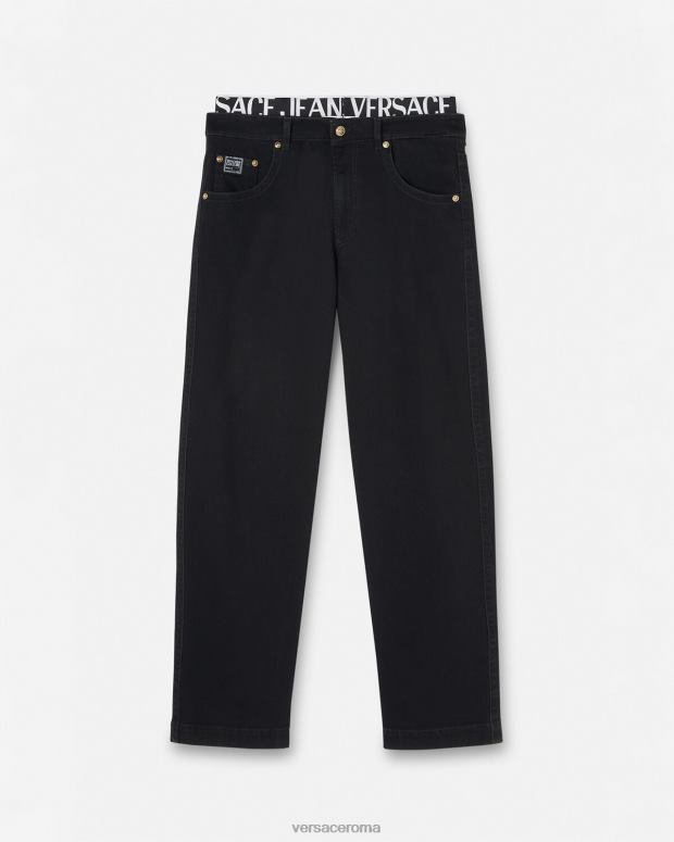 esso Versace uomini Jeans con cintura con logo nero JT08Z2365 vestiario