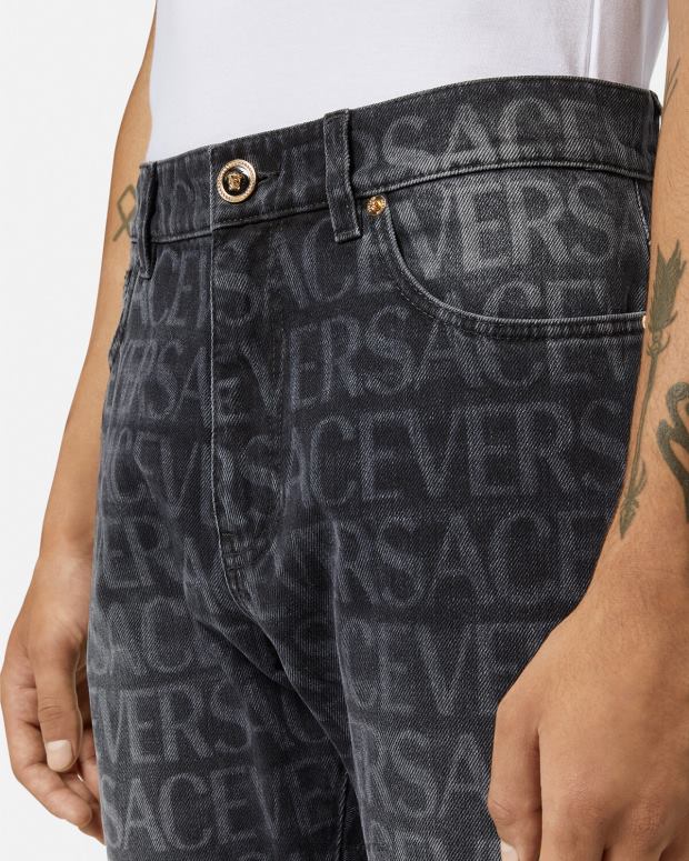 esso Versace uomini jeans integrali nero e stampa JT08Z1446 vestiario