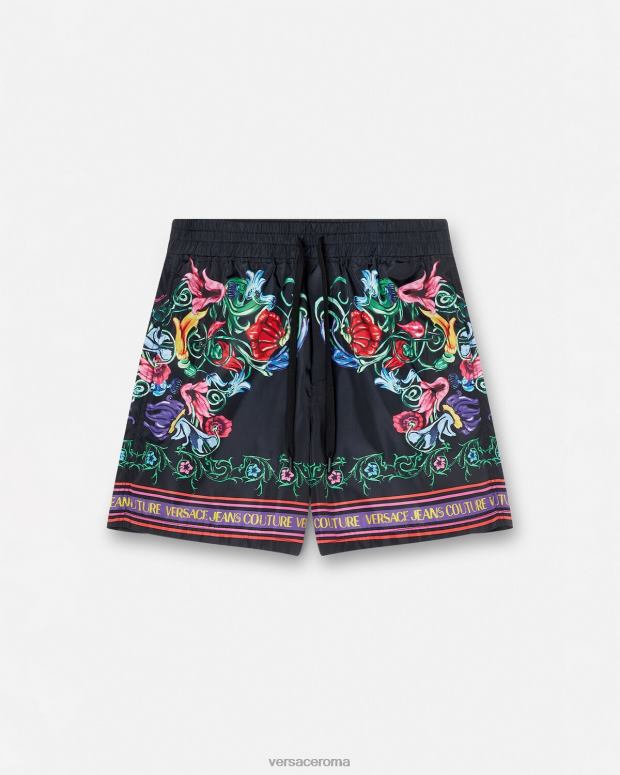 esso Versace uomini pantaloncini da giardino con emblema V oro nero JT08Z2435 vestiario