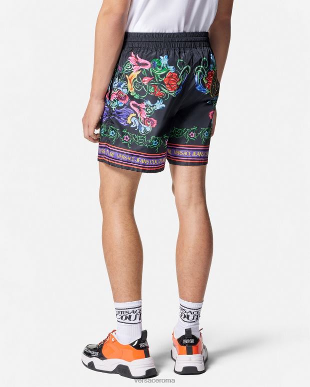 esso Versace uomini pantaloncini da giardino con emblema V oro nero JT08Z2435 vestiario