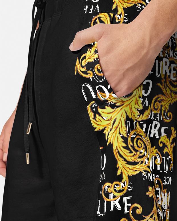 esso Versace uomini pantaloncini in felpa con logo couture oro nero JT08Z2422 vestiario