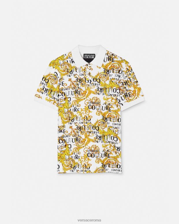 esso Versace uomini Polo couture con logo oro e bianco JT08Z2390 vestiario