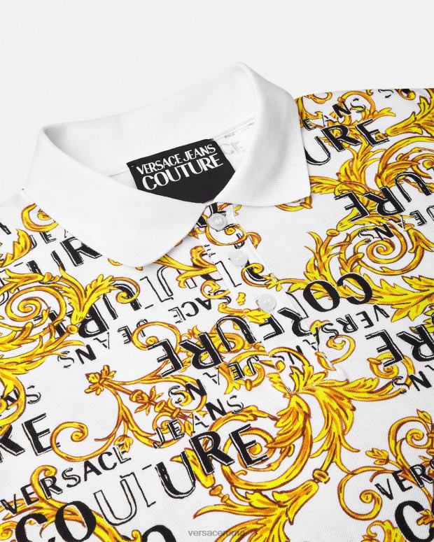 esso Versace uomini Polo couture con logo oro e bianco JT08Z2390 vestiario