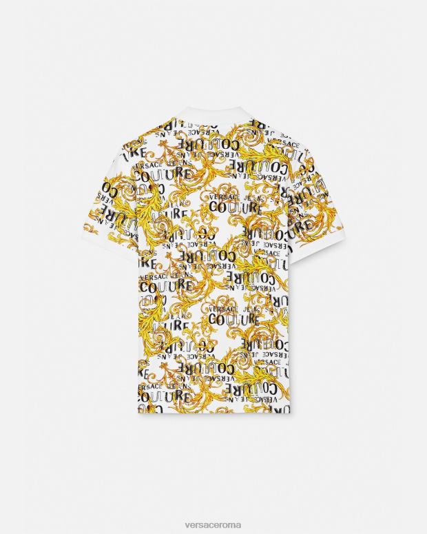 esso Versace uomini Polo couture con logo oro e bianco JT08Z2390 vestiario