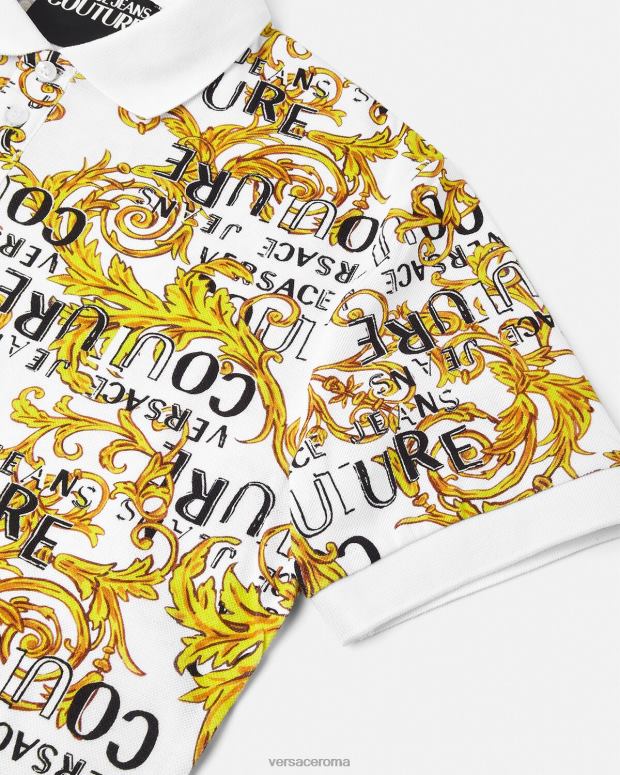 esso Versace uomini Polo couture con logo oro e bianco JT08Z2390 vestiario